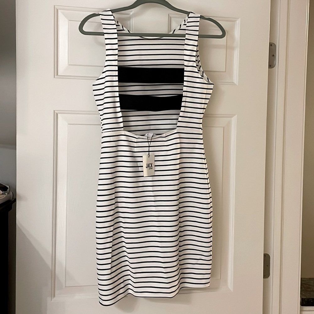 BB Dakota Black White Striped Back Cutout Mini Dress NWT Size S